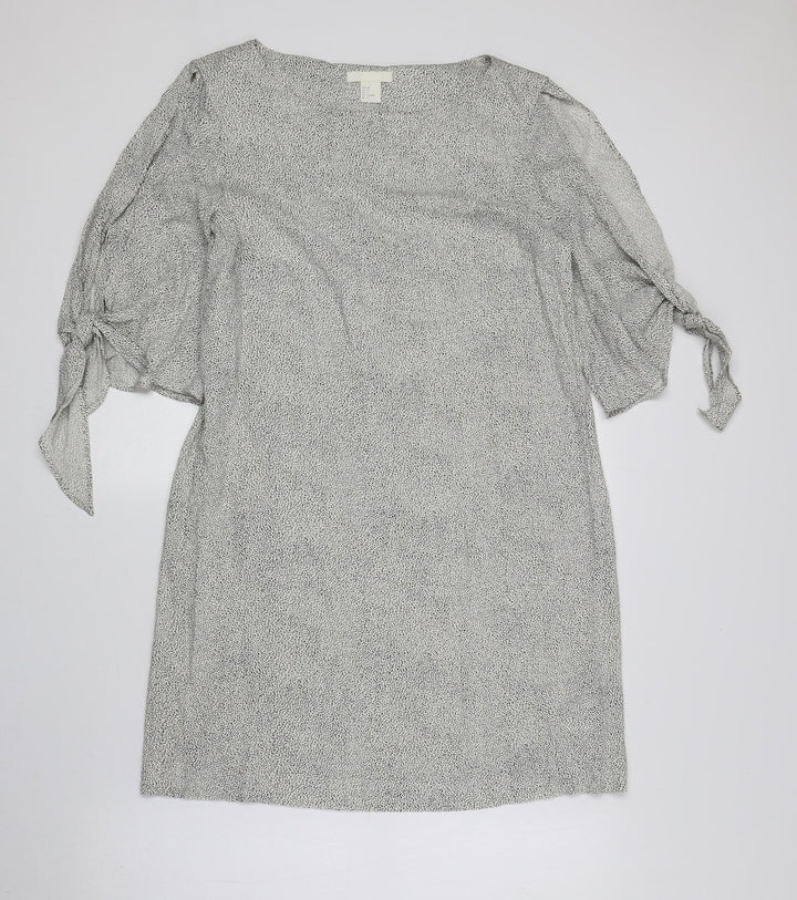 H&M Womens White Polka Dot Viscose Shift Size 10 Round Neck Pullover