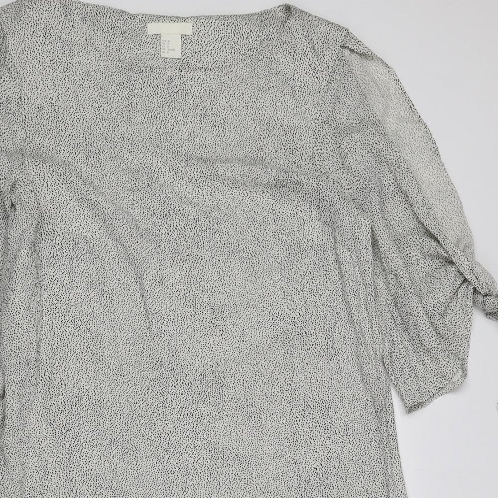 H&M Womens White Polka Dot Viscose Shift Size 10 Round Neck Pullover