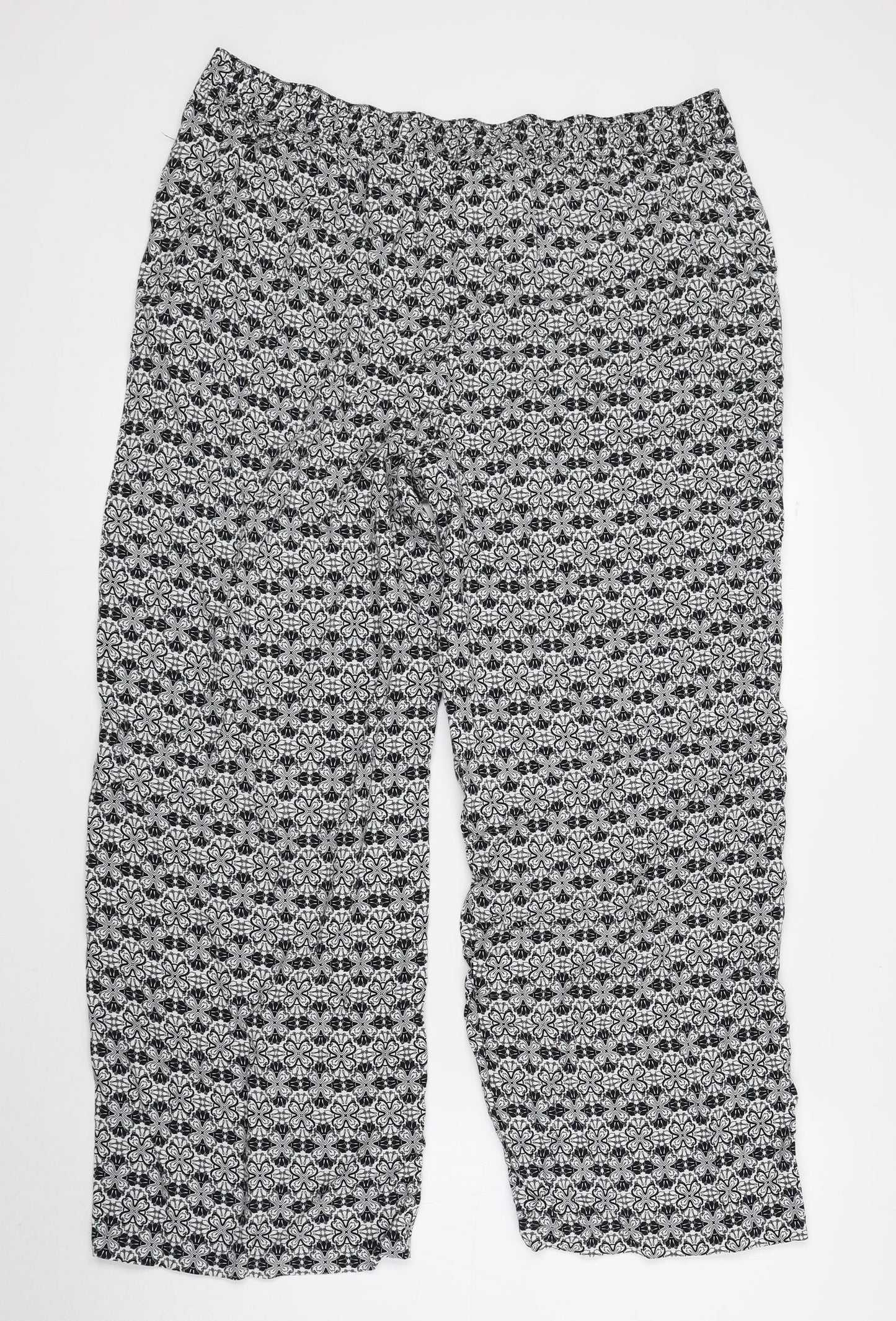 Papaya Womens Black Geometric Viscose Bloomer Trousers Size 16 L25.5 in Regular