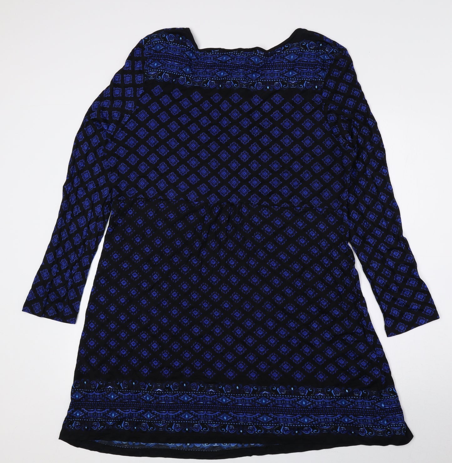 pomodoro Womens Blue Geometric Viscose A-Line Size 18 Scoop Neck Pullover