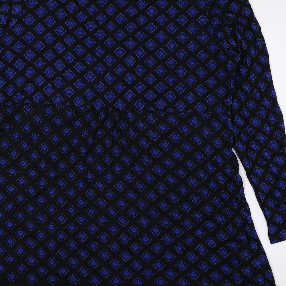 pomodoro Womens Blue Geometric Viscose A-Line Size 18 Scoop Neck Pullover