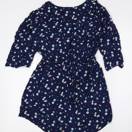 Mimi Chica Womens Blue Floral Polyester Basic Blouse Size M V-Neck