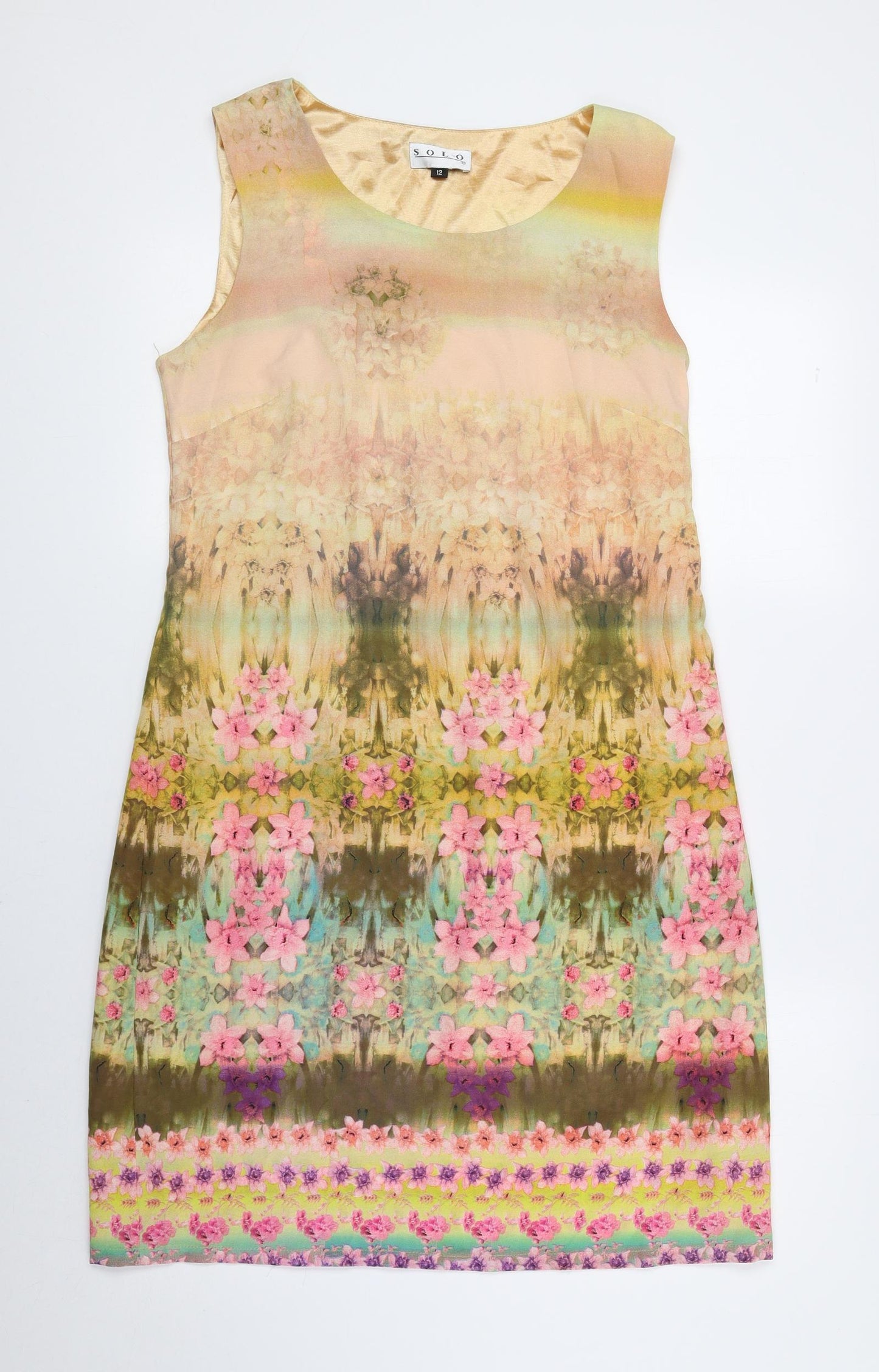Solo Womens Multicoloured Floral Polyester Tank Dress Size 12 Round Neck Pullover