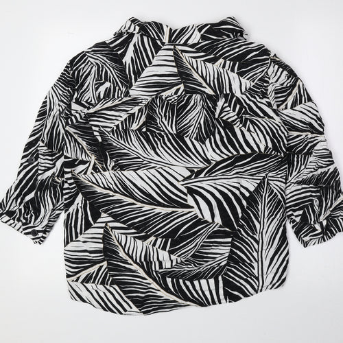 Wallis Womens Black Floral Viscose Basic Button-Up Size 12 Collared