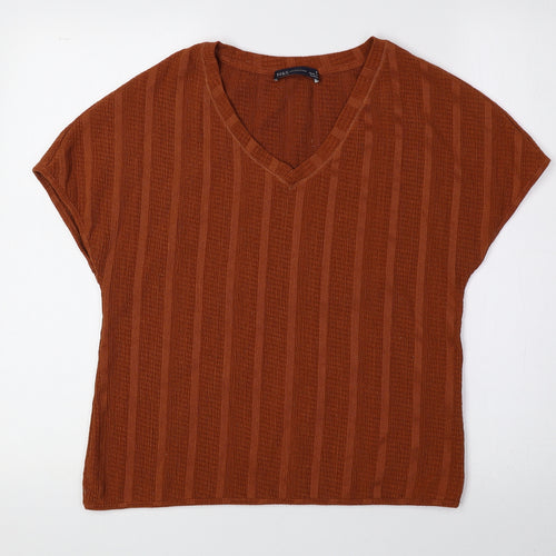 Marks and Spencer Womens Orange Polyester Basic Blouse Size 8 V-Neck