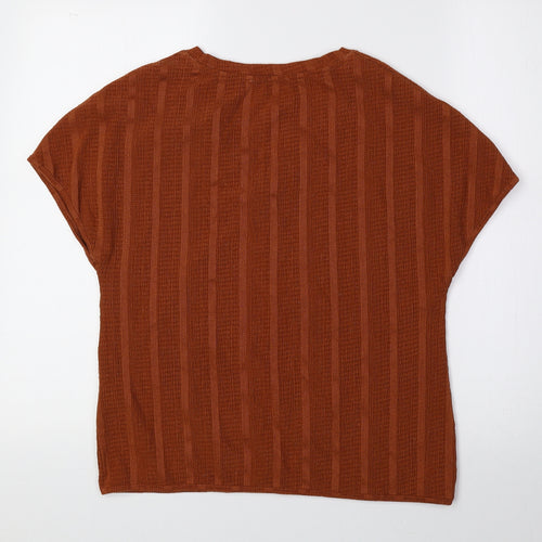 Marks and Spencer Womens Orange Polyester Basic Blouse Size 8 V-Neck