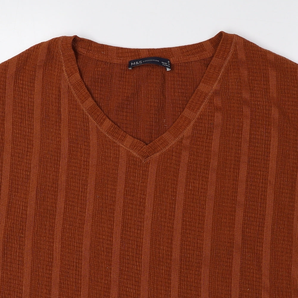 Marks and Spencer Womens Orange Polyester Basic Blouse Size 8 V-Neck