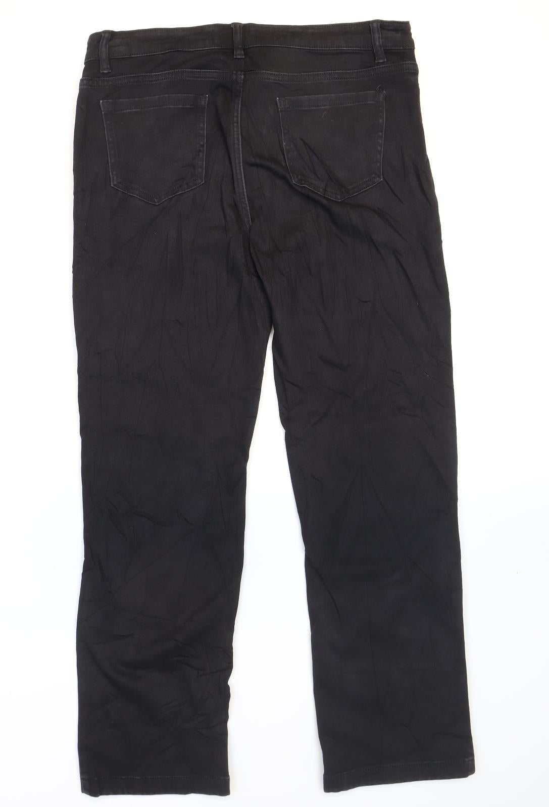 Marks and Spencer Womens Black Cotton Straight Jeans Size 14 L28 in Regular Zip