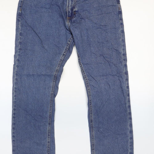 Marks and Spencer Mens Blue Cotton Straight Jeans Size 30 L29 in Regular Zip - Washed look