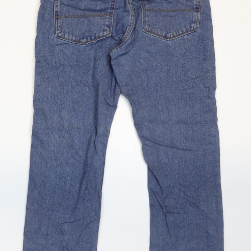 Marks and Spencer Mens Blue Cotton Straight Jeans Size 30 L29 in Regular Zip - Washed look