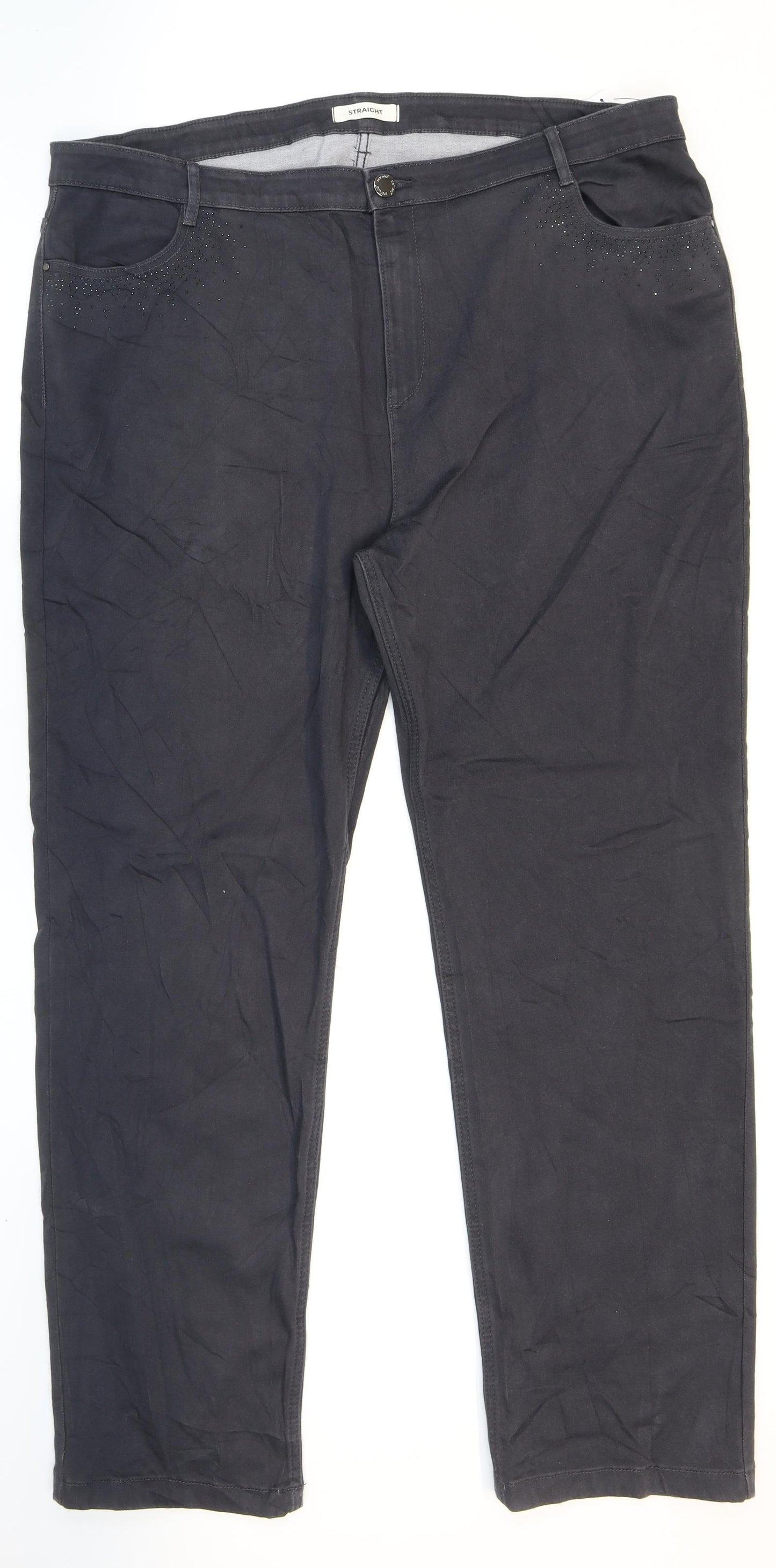 Marks and Spencer Womens Black Cotton Straight Jeans Size 24 L32 in Regular Zip