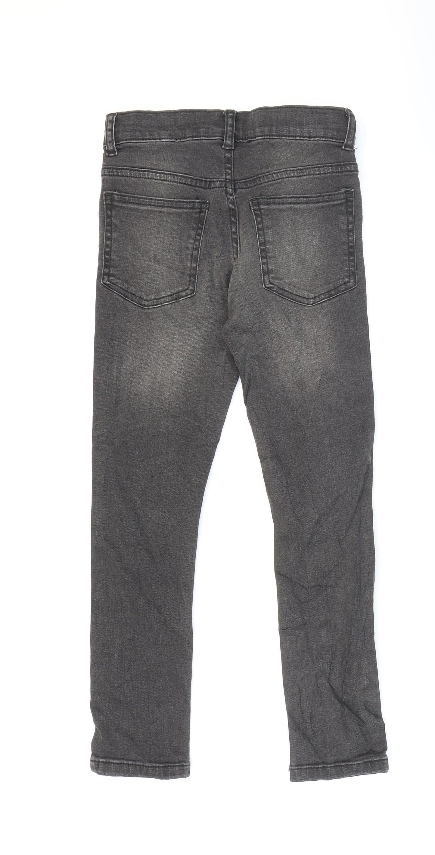 Marks and Spencer Girls Grey Cotton Skinny Jeans Size 7-8 Years L22 in Regular Zip - Washed look