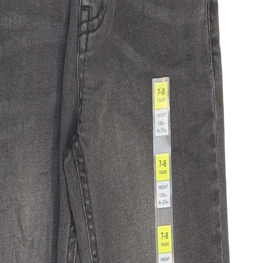 Marks and Spencer Girls Grey Cotton Skinny Jeans Size 7-8 Years L22 in Regular Zip - Washed look