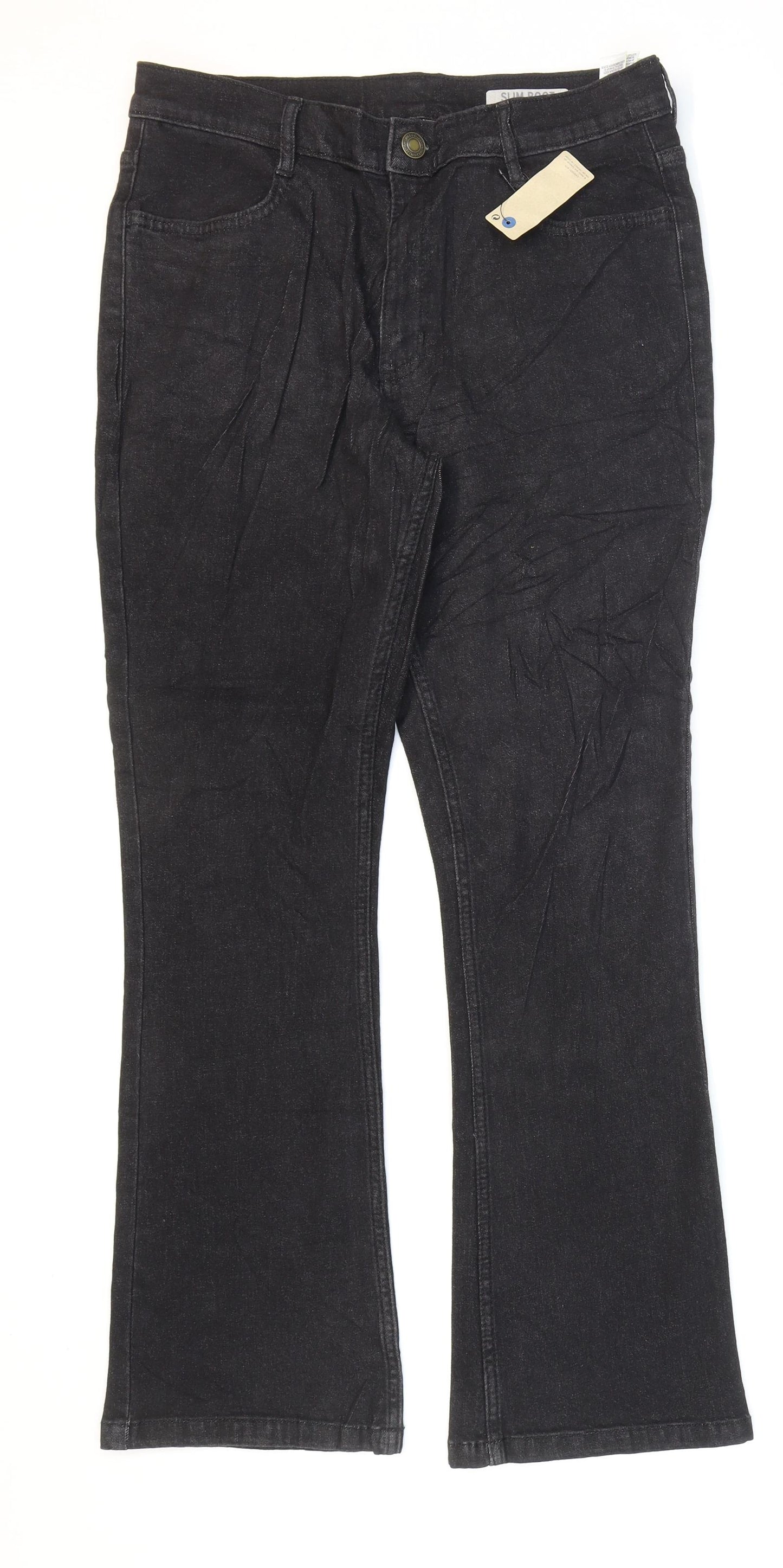 Marks and Spencer Womens Black Cotton Bootcut Jeans Size 12 L29 in Regular Zip - Short leg.