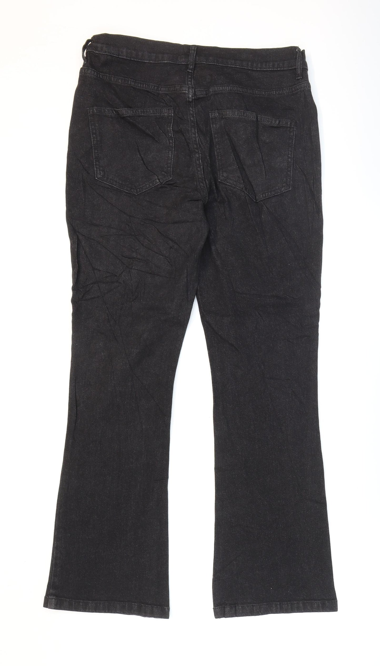 Marks and Spencer Womens Black Cotton Bootcut Jeans Size 12 L29 in Regular Zip - Short leg.