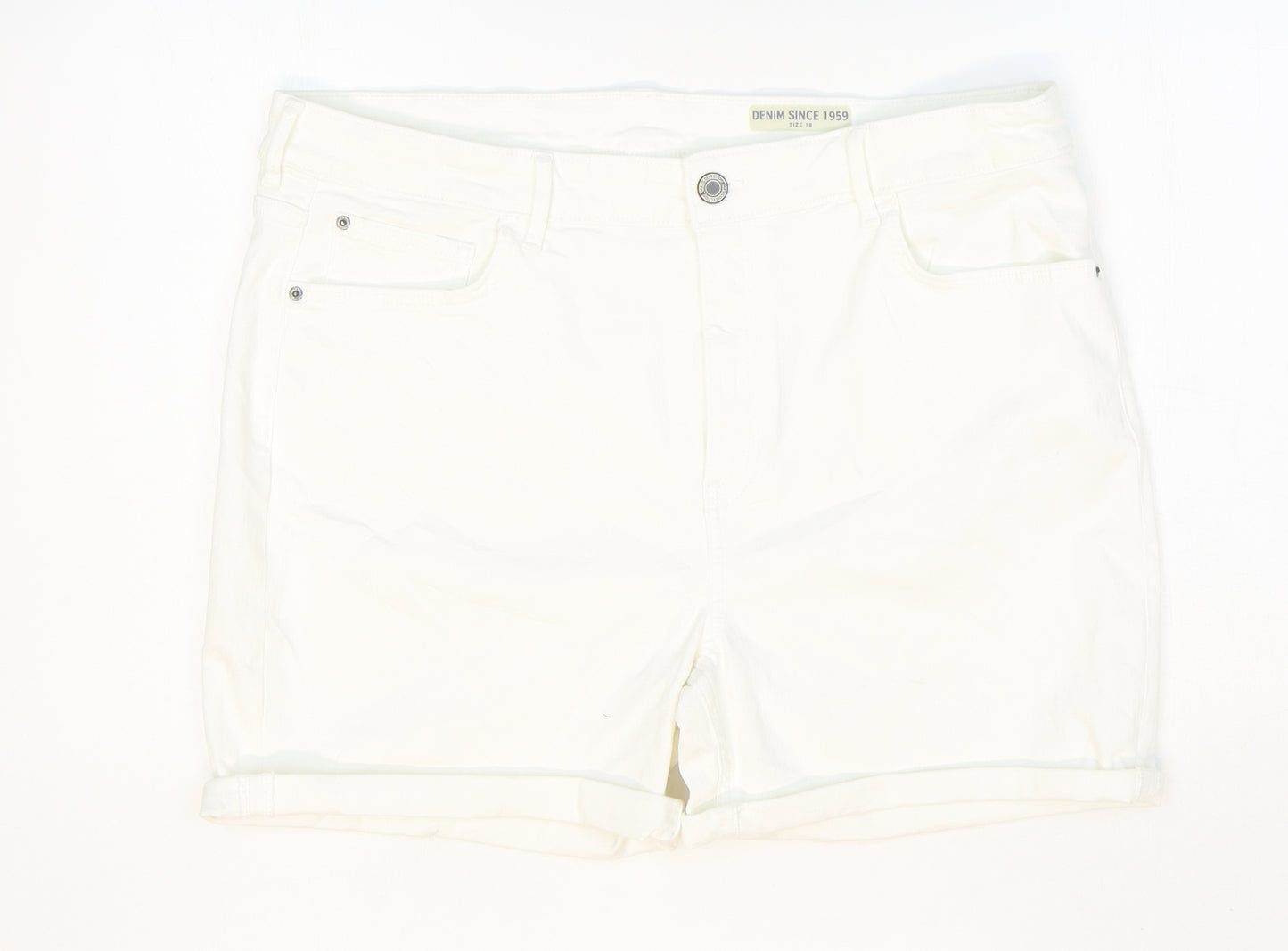 Marks and Spencer Womens White Cotton Boyfriend Shorts Size 18 Regular Zip