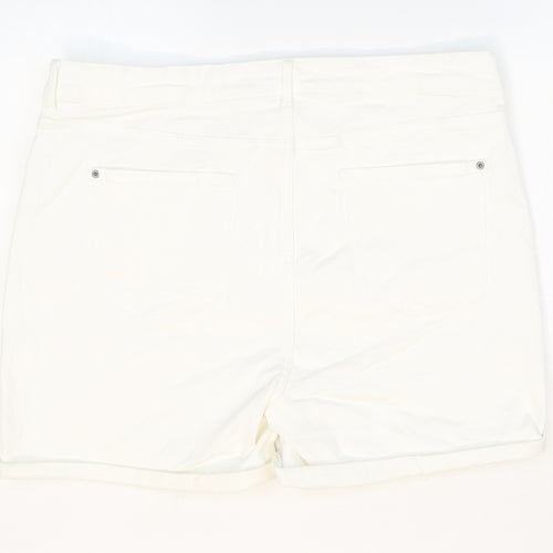 Marks and Spencer Womens White Cotton Boyfriend Shorts Size 18 Regular Zip