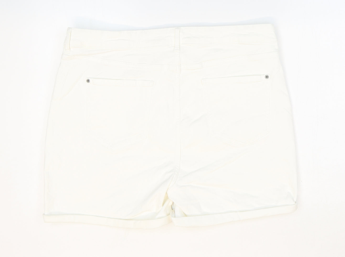 Marks and Spencer Womens White Cotton Boyfriend Shorts Size 18 Regular Zip