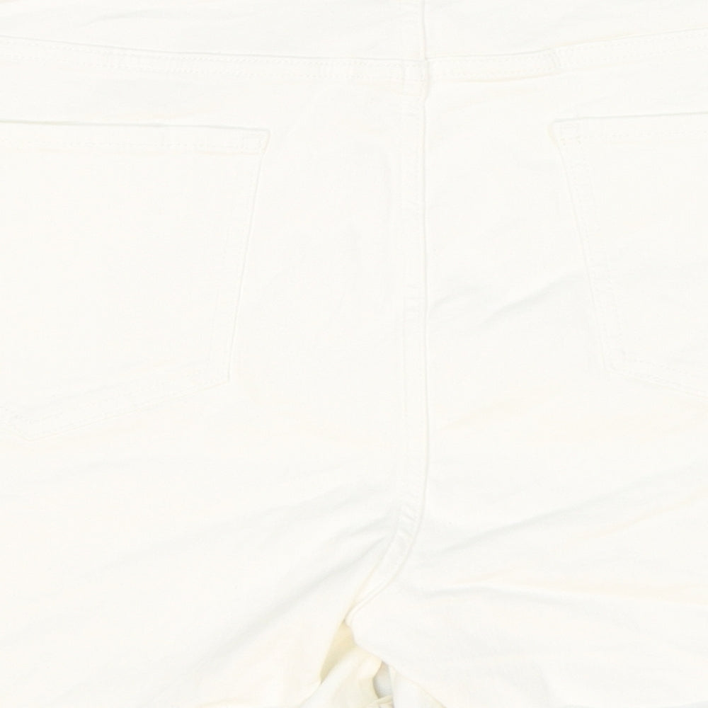 Marks and Spencer Womens White Cotton Boyfriend Shorts Size 18 Regular Zip