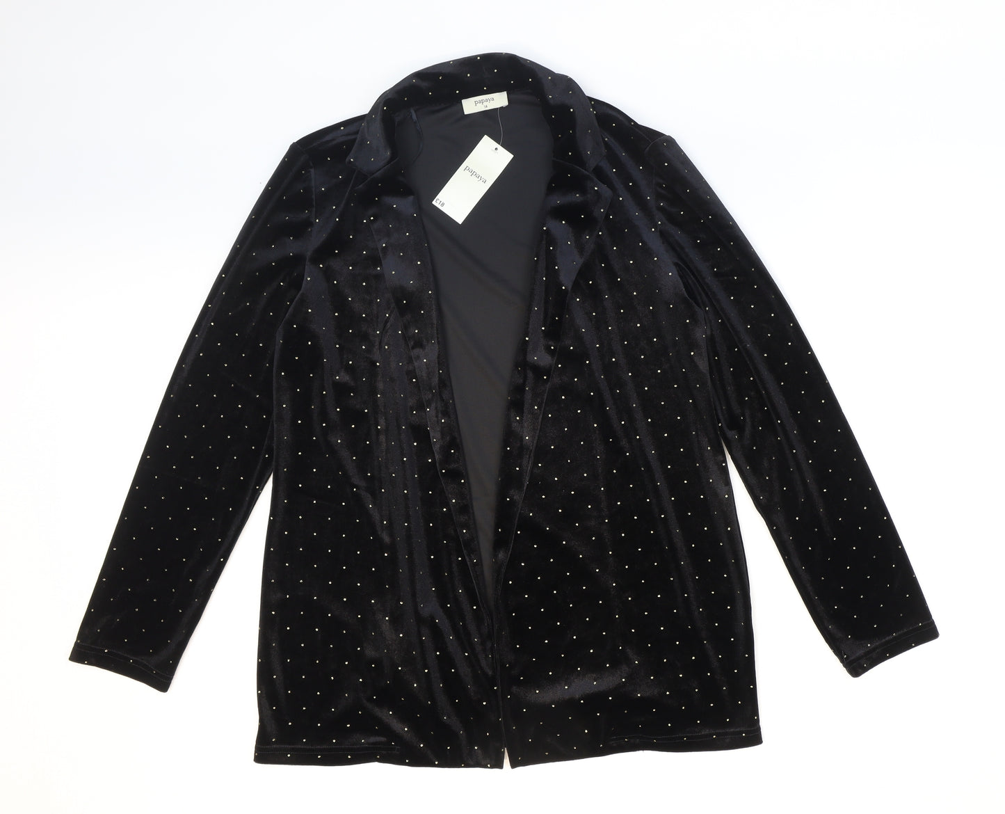 Papaya Womens Black Polka Dot Polyester Kimono Blouse Size 14 V-Neck - Collared Gold Polka Dot