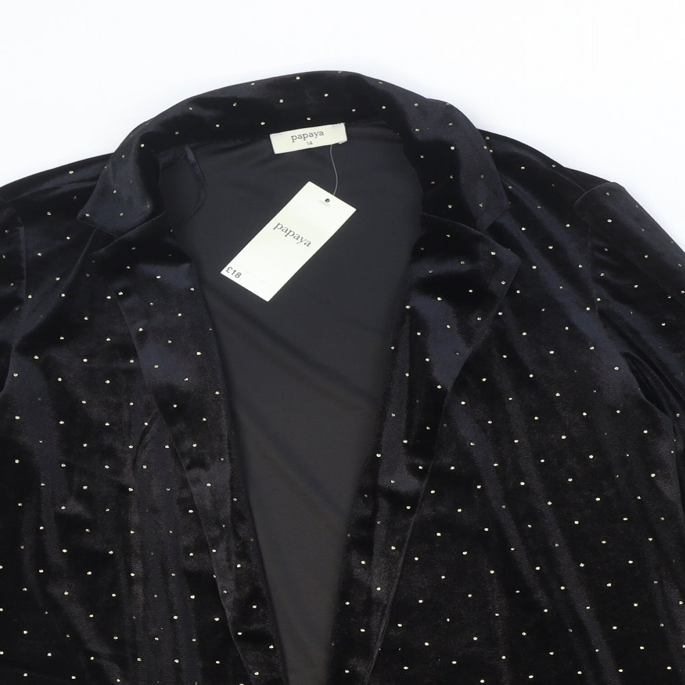 Papaya Womens Black Polka Dot Polyester Kimono Blouse Size 14 V-Neck - Collared Gold Polka Dot