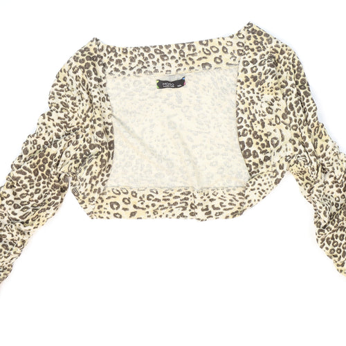 MODO Womens Beige Animal Print Cotton Kimono Blouse Size M Round Neck - Leopard print.