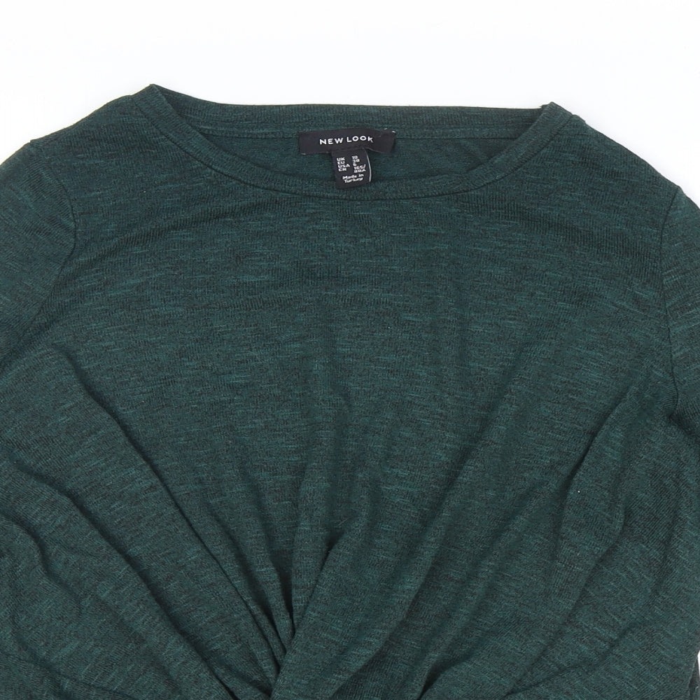 New Look Womens Green Round Neck Polyester Pullover Jumper Size 10 - Knotted