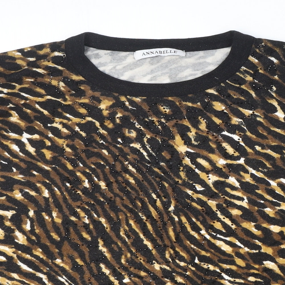 Annabelle Womens Brown Round Neck Animal Print Viscose Pullover Jumper Size L