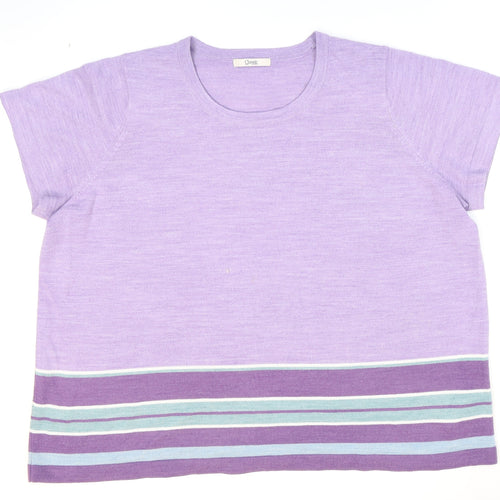 Marks and Spencer Womens Purple Round Neck Striped Acrylic Pullover Jumper Size 22