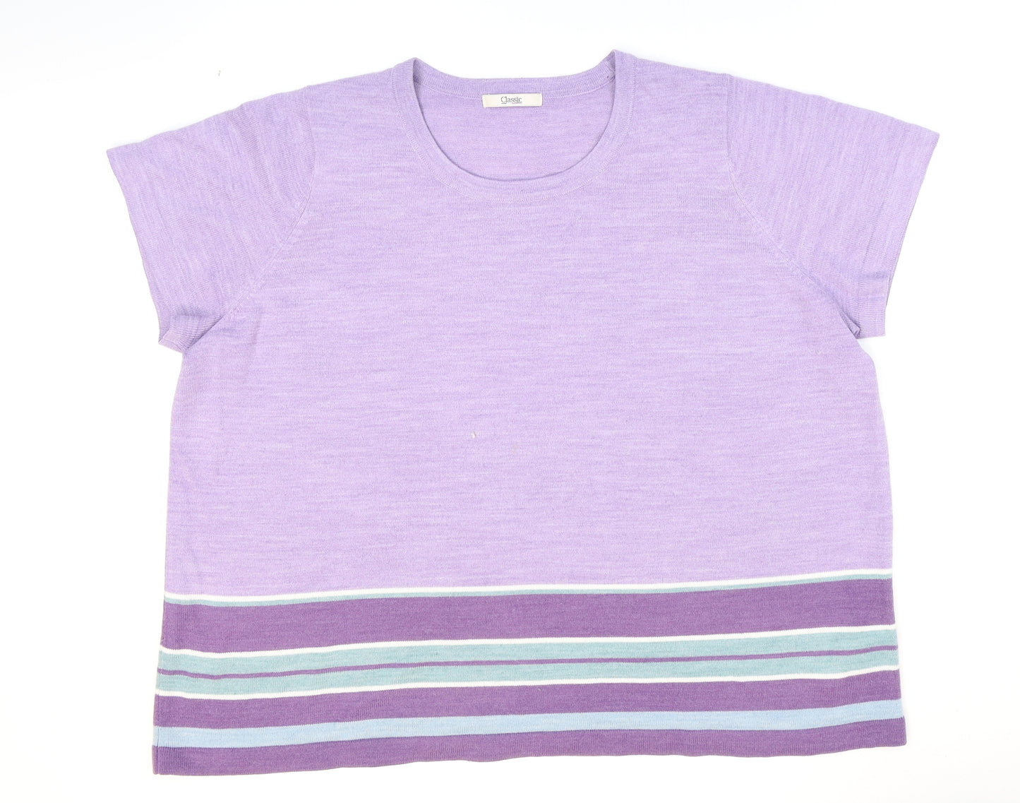 Marks and Spencer Womens Purple Round Neck Striped Acrylic Pullover Jumper Size 22