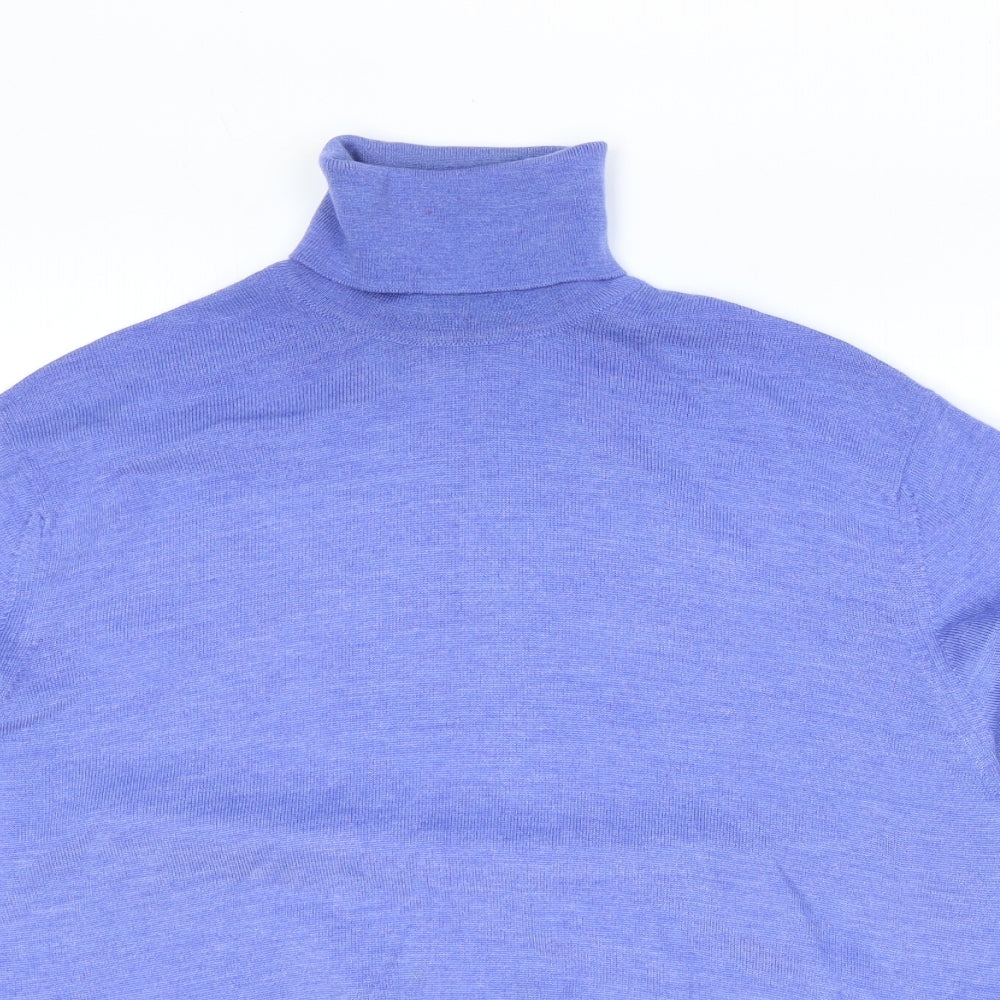 Glenshiel Mens Blue Roll Neck Wool Pullover Jumper Size M - Merino wool