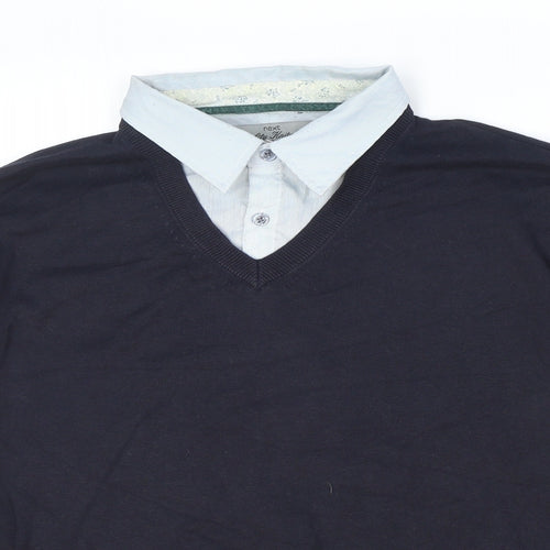 NEXT Mens Blue Collared Polyester Pullover Jumper
