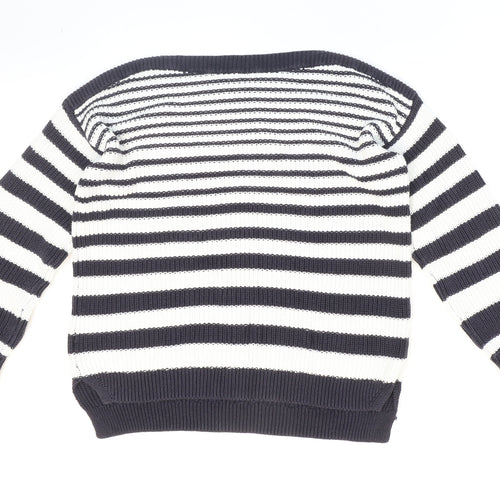 Marks and Spencer Womens Blue Boat Neck Striped 100% Cotton Pullover Jumper Size M - Nautical.