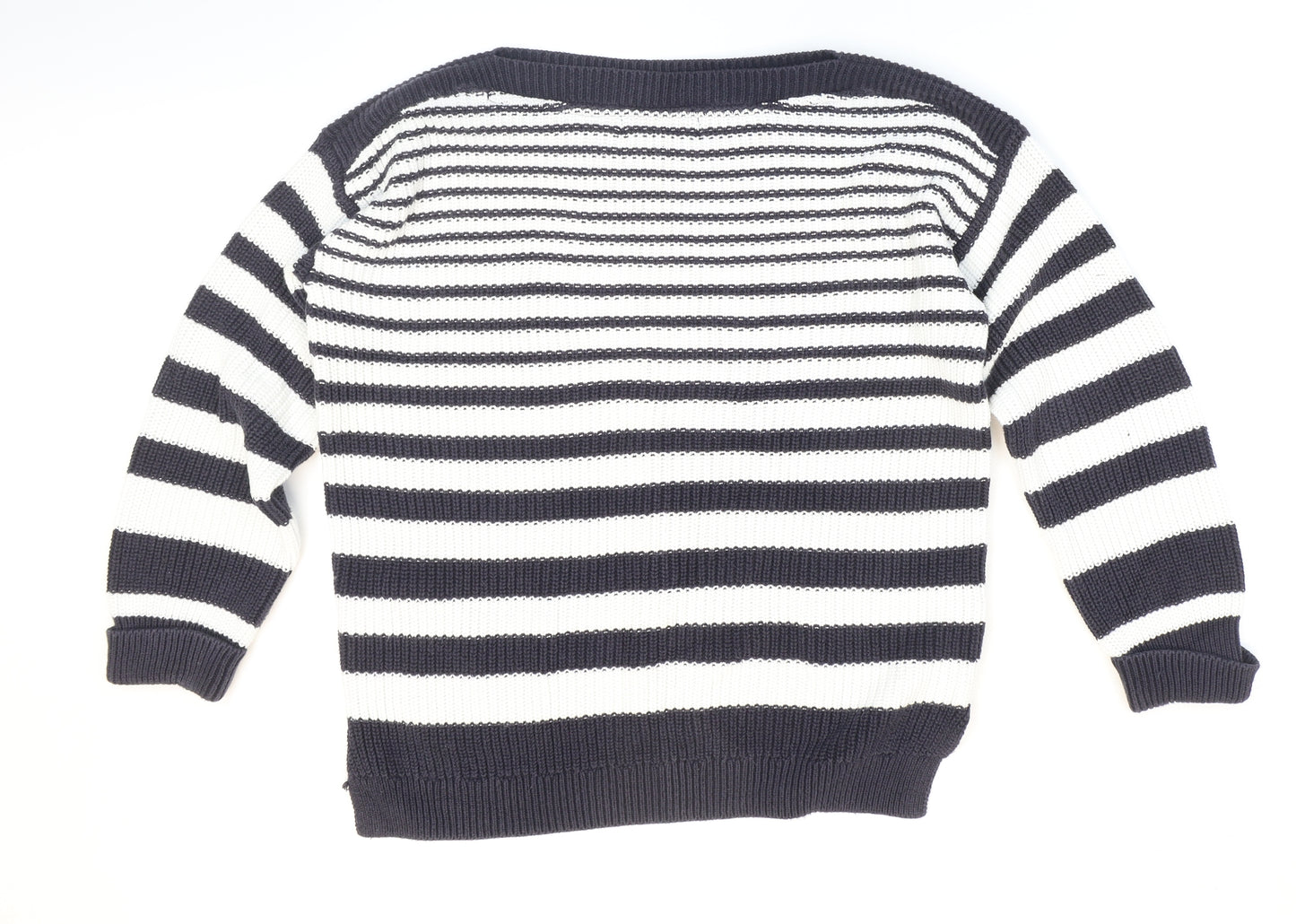 Marks and Spencer Womens Blue Boat Neck Striped 100% Cotton Pullover Jumper Size M - Nautical.
