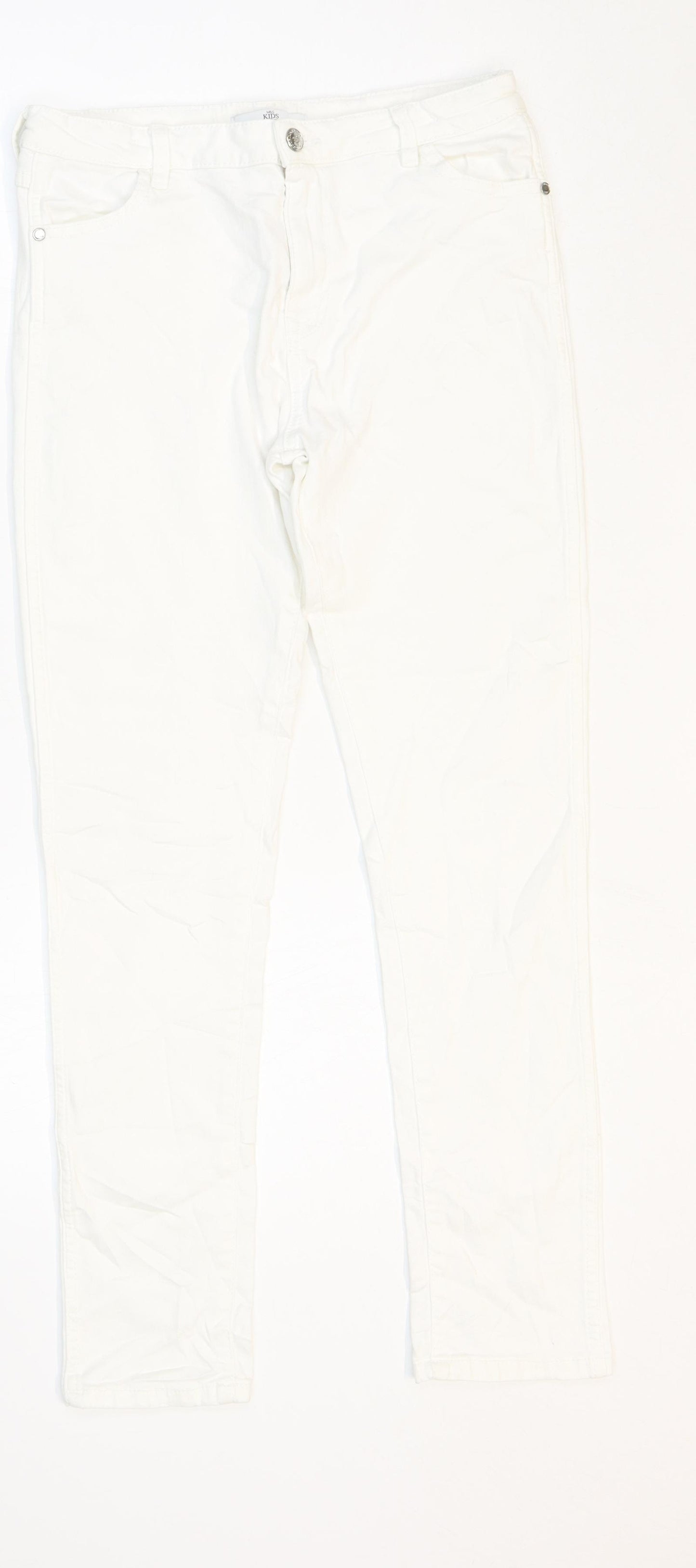 Marks and Spencer Girls White Cotton Skinny Jeans Size 12-13 Years L27 in Regular Zip