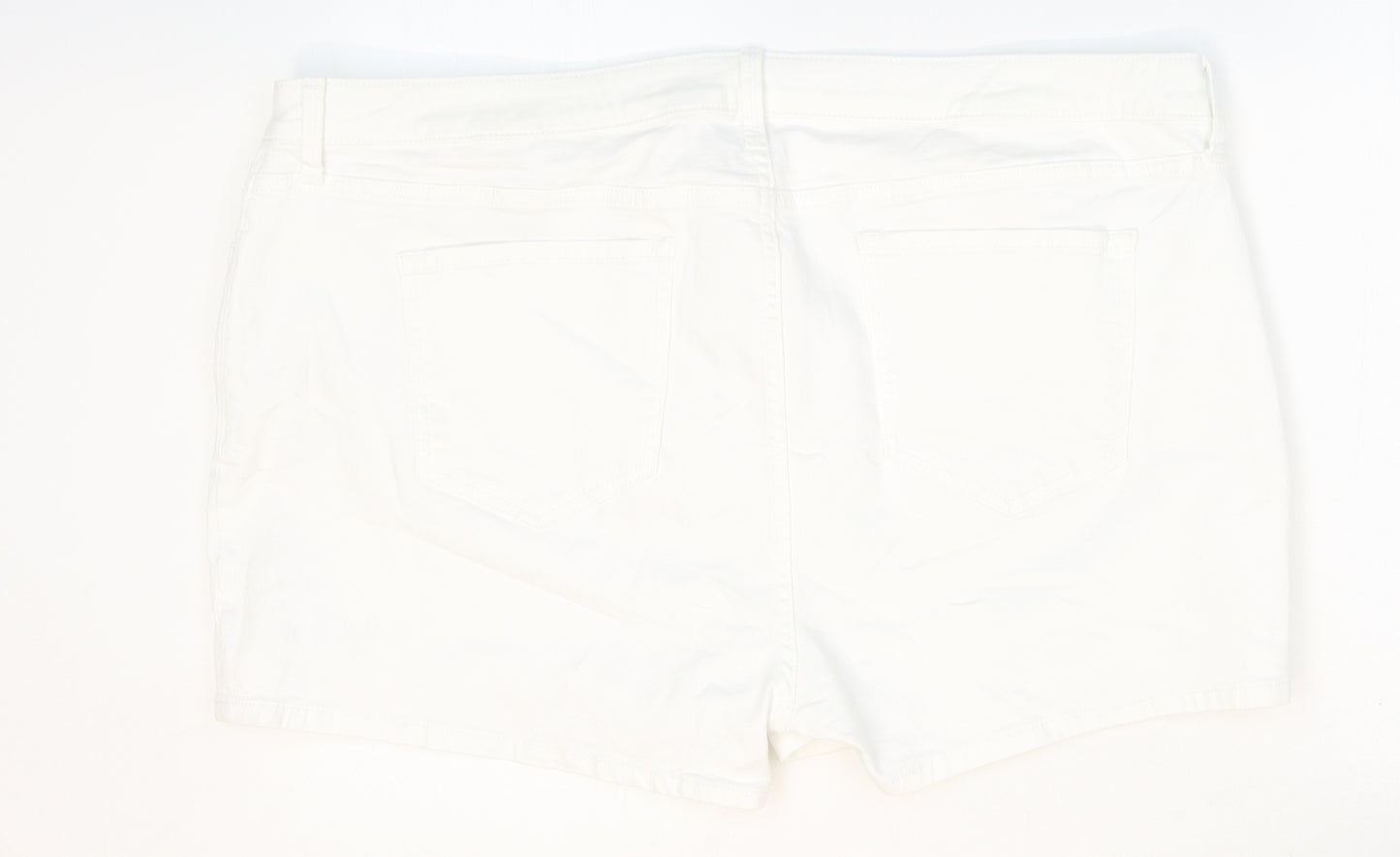 Marks and Spencer Womens White Cotton Boyfriend Shorts Size 22 Regular Zip
