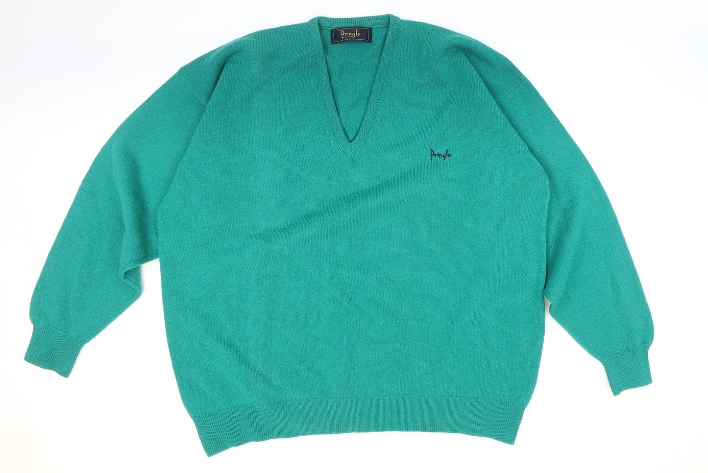 Pringle Mens Green V-Neck Wool Pullover Jumper Size Big 2X