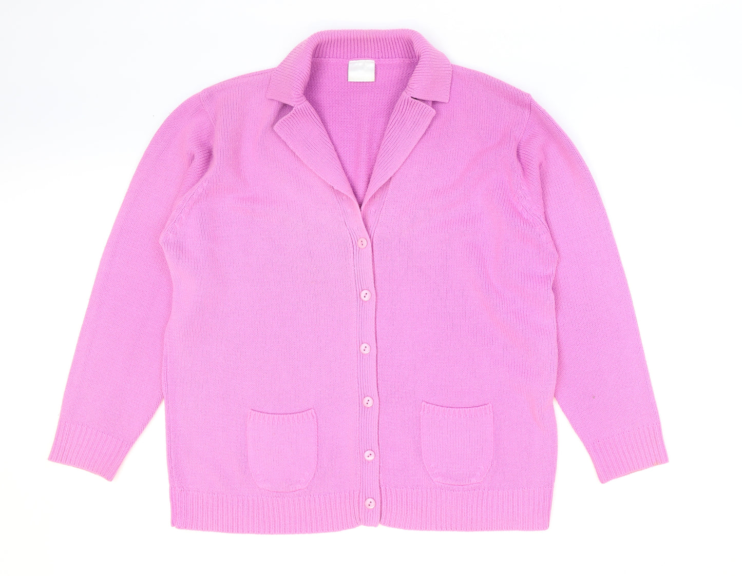 Casual Comfort Womens Pink V-Neck Acrylic Cardigan Jumper Size 16 - Collared