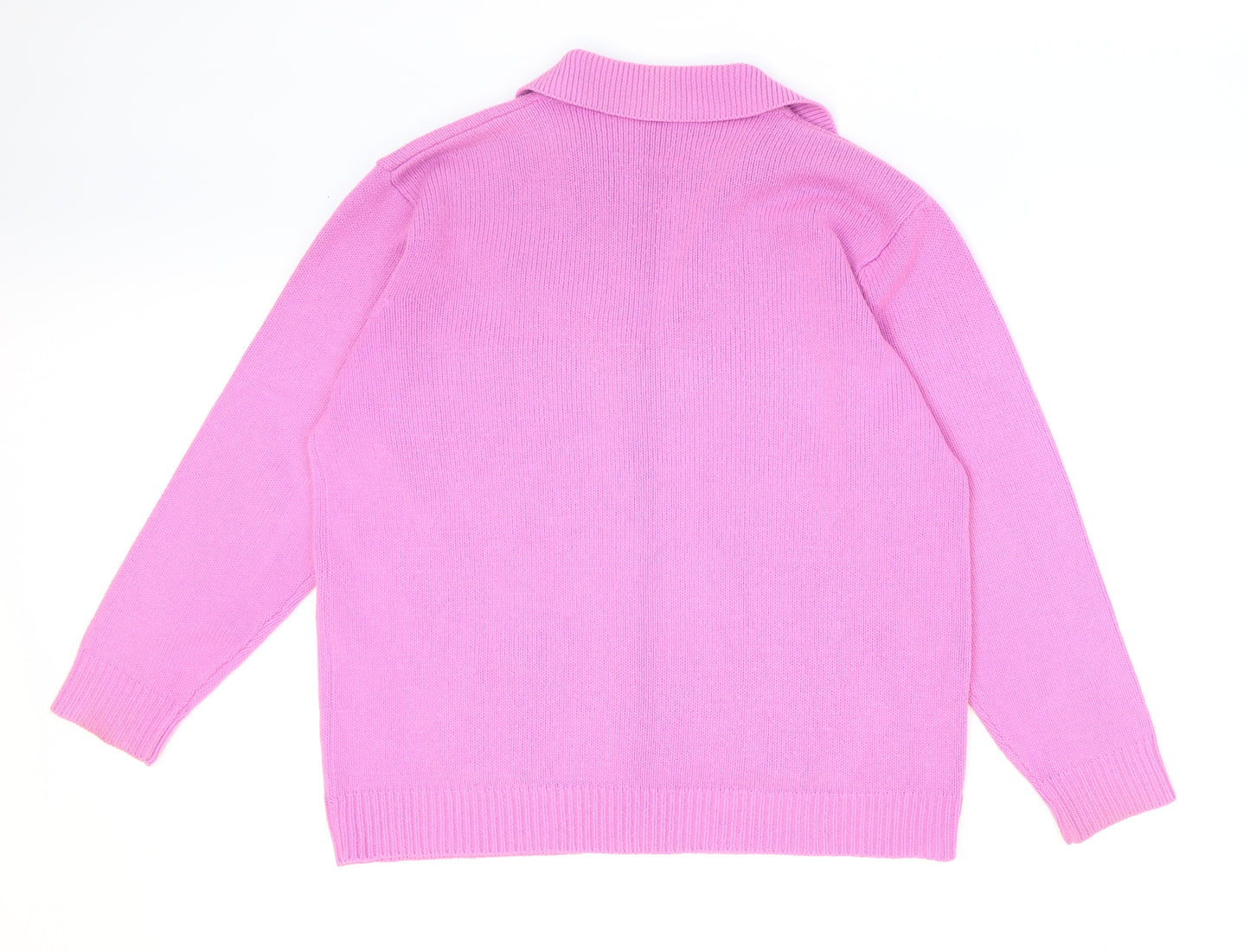 Casual Comfort Womens Pink V-Neck Acrylic Cardigan Jumper Size 16 - Collared