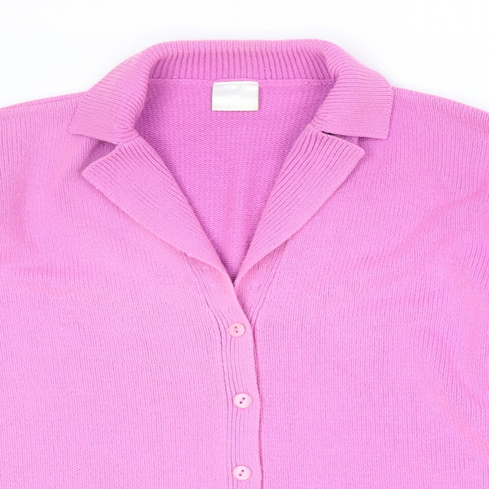 Casual Comfort Womens Pink V-Neck Acrylic Cardigan Jumper Size 16 - Collared