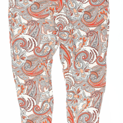 F&F Womens Orange Paisley Viscose Trousers Size 14 L27 in Regular Drawstring
