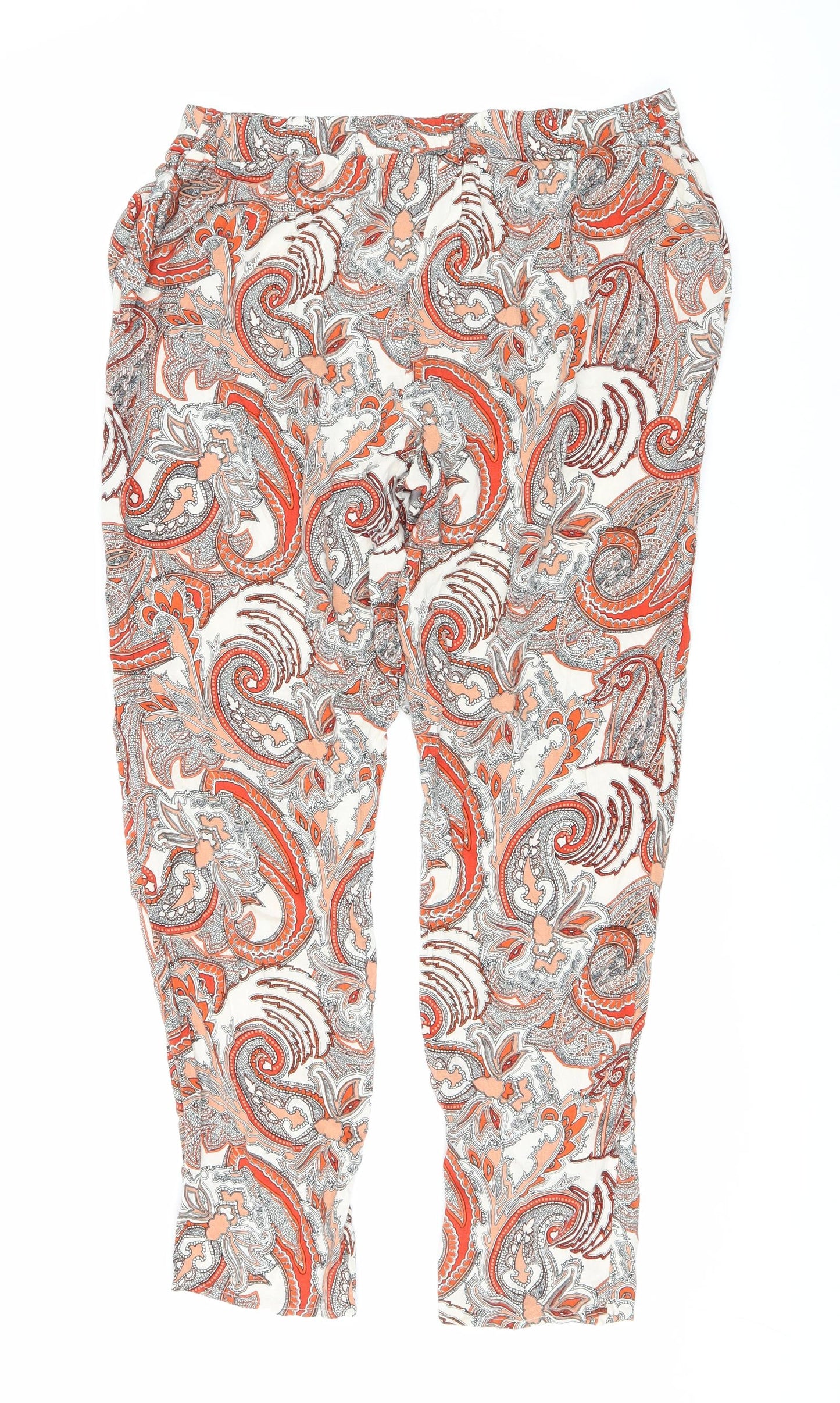 F&F Womens Orange Paisley Viscose Trousers Size 14 L27 in Regular Drawstring