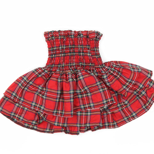 All Trends Fashion Womens Red Plaid Polyester Mini Skirt Size XS Drawstring