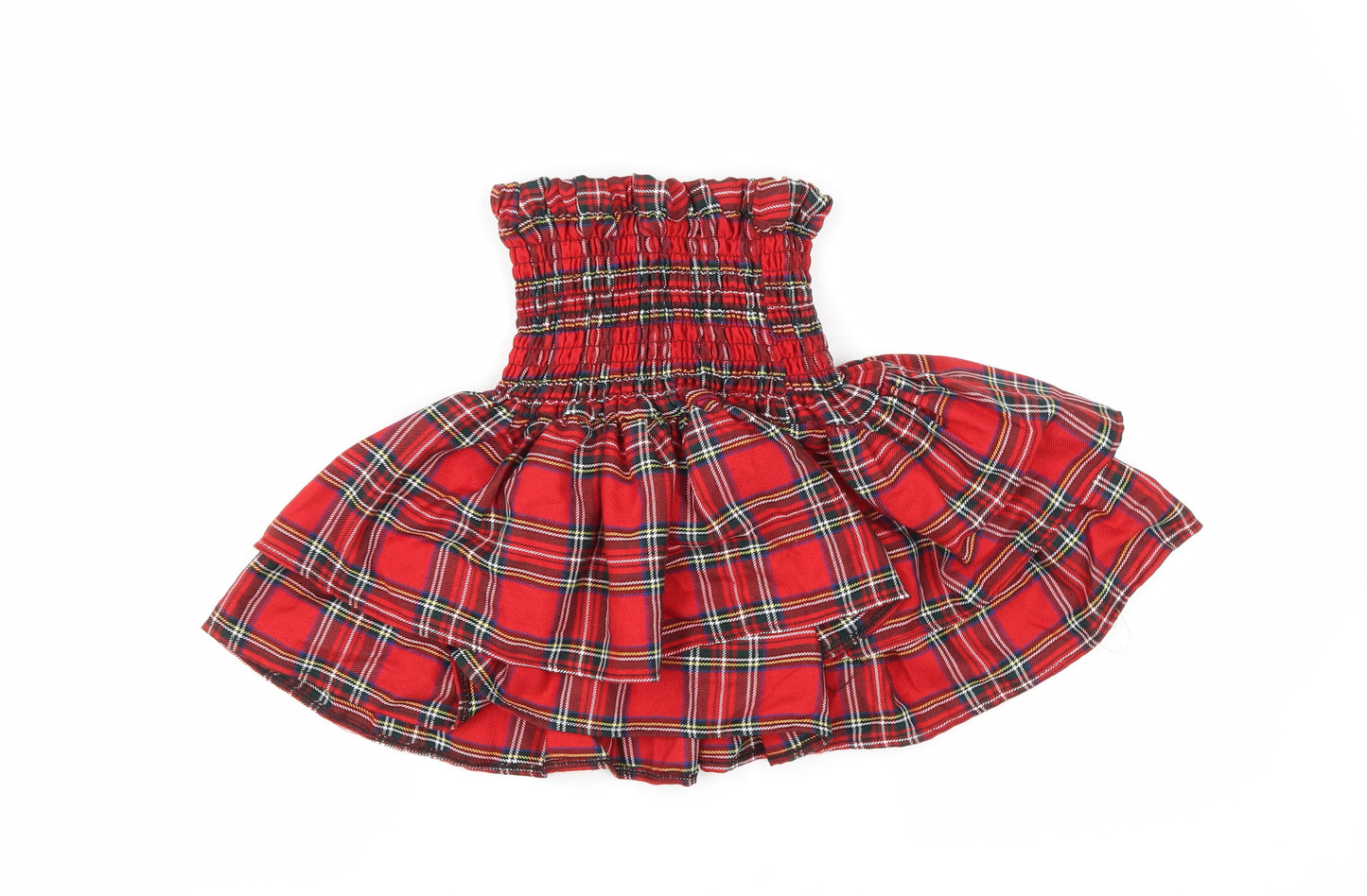 All Trends Fashion Womens Red Plaid Polyester Mini Skirt Size XS Drawstring