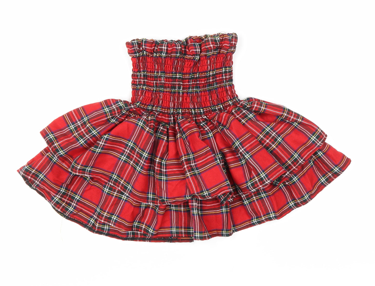 All Trends Fashion Womens Red Plaid Polyester Mini Skirt Size XS Drawstring