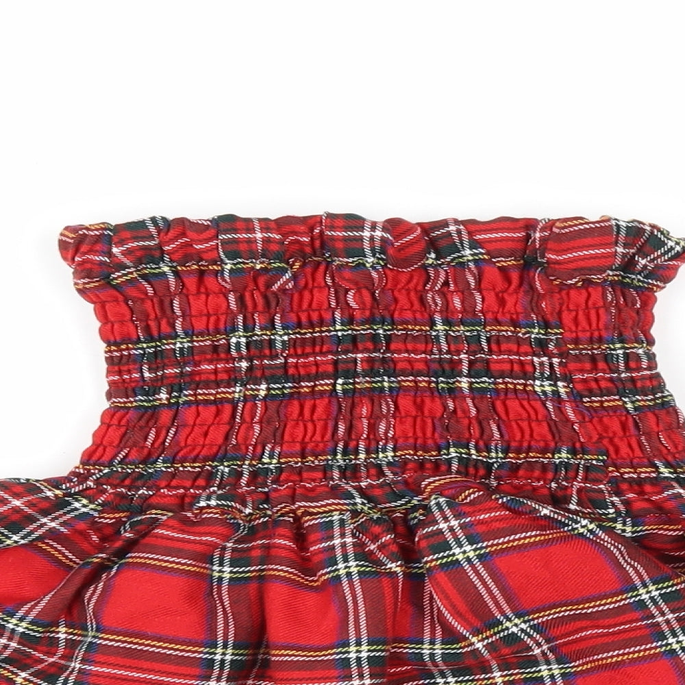 All Trends Fashion Womens Red Plaid Polyester Mini Skirt Size XS Drawstring