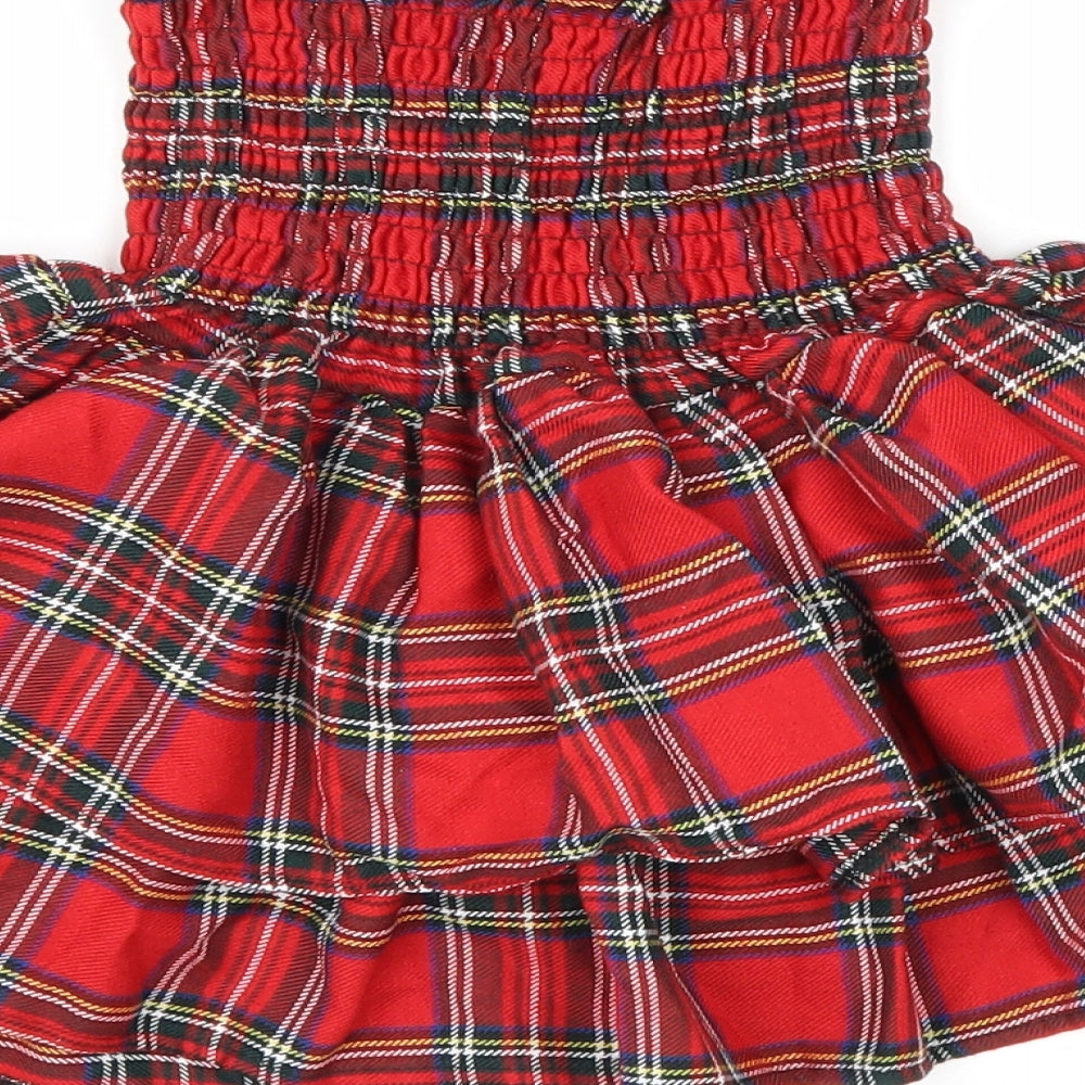All Trends Fashion Womens Red Plaid Polyester Mini Skirt Size XS Drawstring