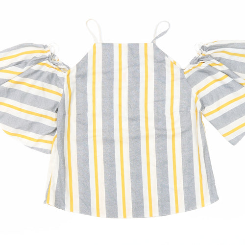 Select Womens Yellow Striped Polyester Basic Blouse Size 6 Square Neck - Cold shoulder