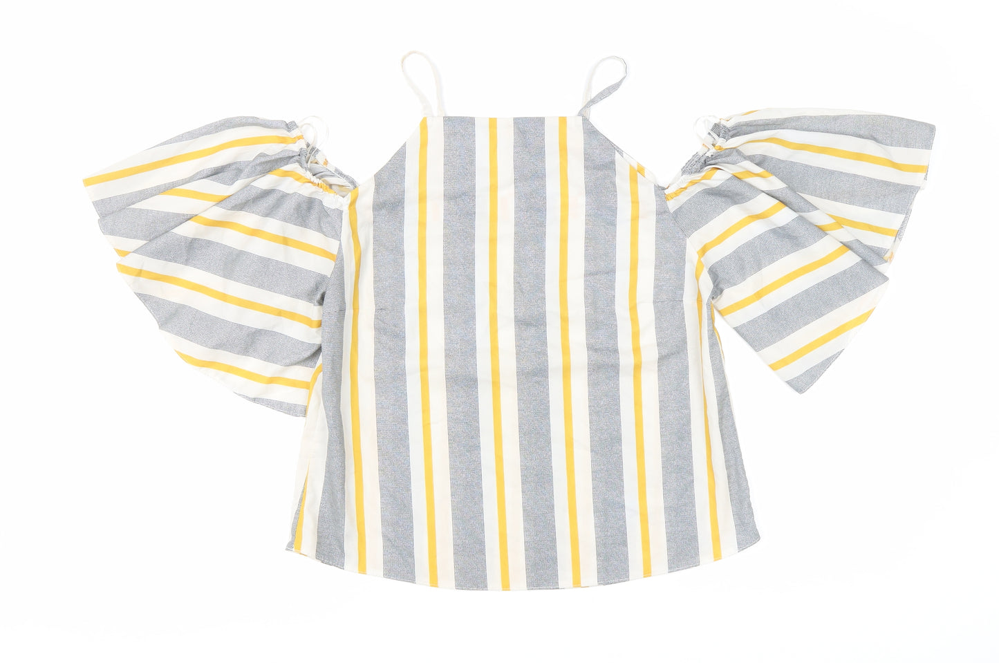 Select Womens Yellow Striped Polyester Basic Blouse Size 6 Square Neck - Cold shoulder