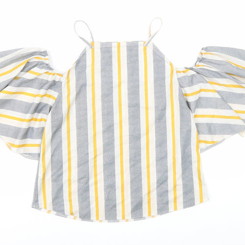 Select Womens Yellow Striped Polyester Basic Blouse Size 6 Square Neck - Cold shoulder